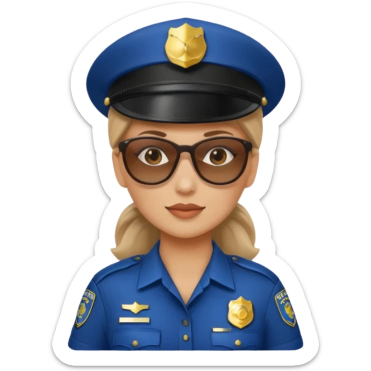 woman police with hair style and hats and sun glasses sticker