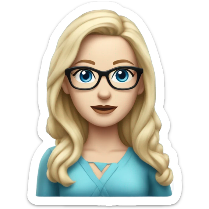 Pretty Caucasian blonde woman with glasses in a dress, hyper realistic with blue eyes  sticker