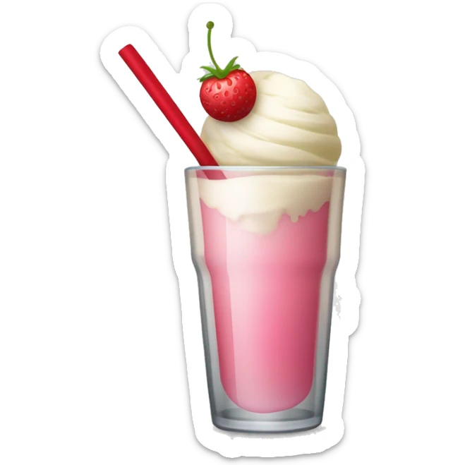 A drink served in a tall tumbler glass. It has one part grenadine at the base, pink white wine in the rest of the glass and white ice cream on the top of the glass. It has a red straw. No fruits. sticker