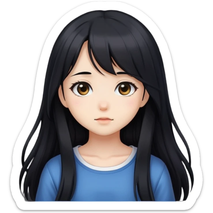 Cute shy anime girl with long black hair sticker