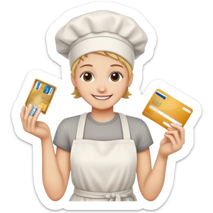 Happy emoji with creditcard in hand and a pile of flour sticker