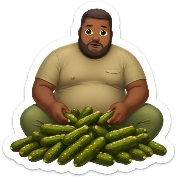 Big black man eating a huge wet pile of pickles that look like long fat Brown penises sticker