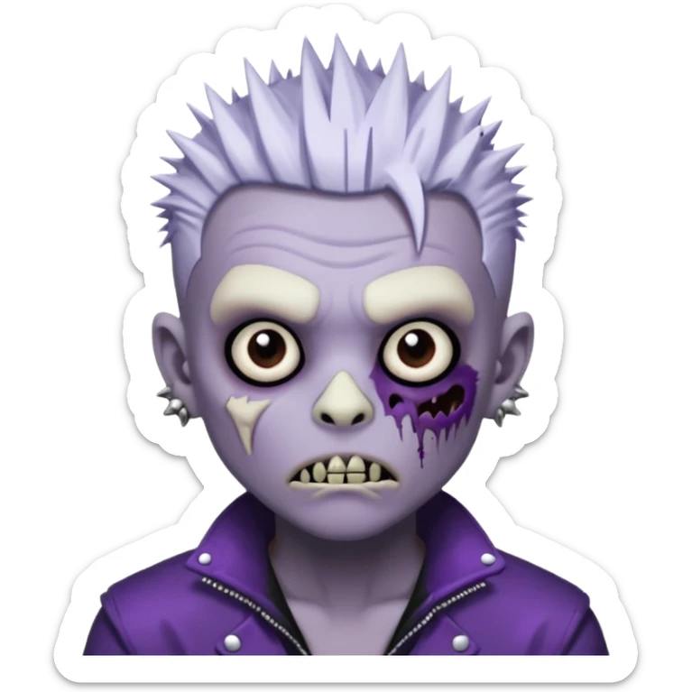 Purple pale skinned zombie boy skin so with white spiky hair. Nose and ear piercings. Emo. sticker