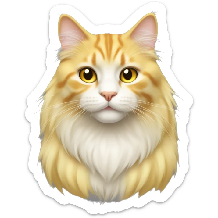 long hair yellow cat, have "()" around the cat's mouth with white color. white color chest hair sticker