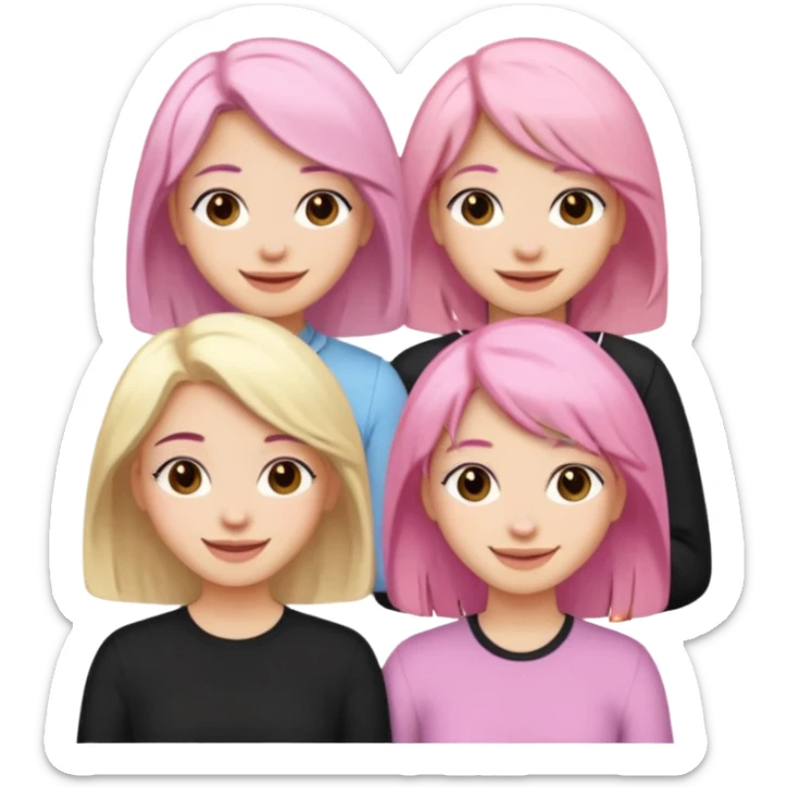 Girlfriend emoji - 5 white girlfriends, 1 with pale pink hair, 2 with black hair, 1 with medium blonde hair  sticker