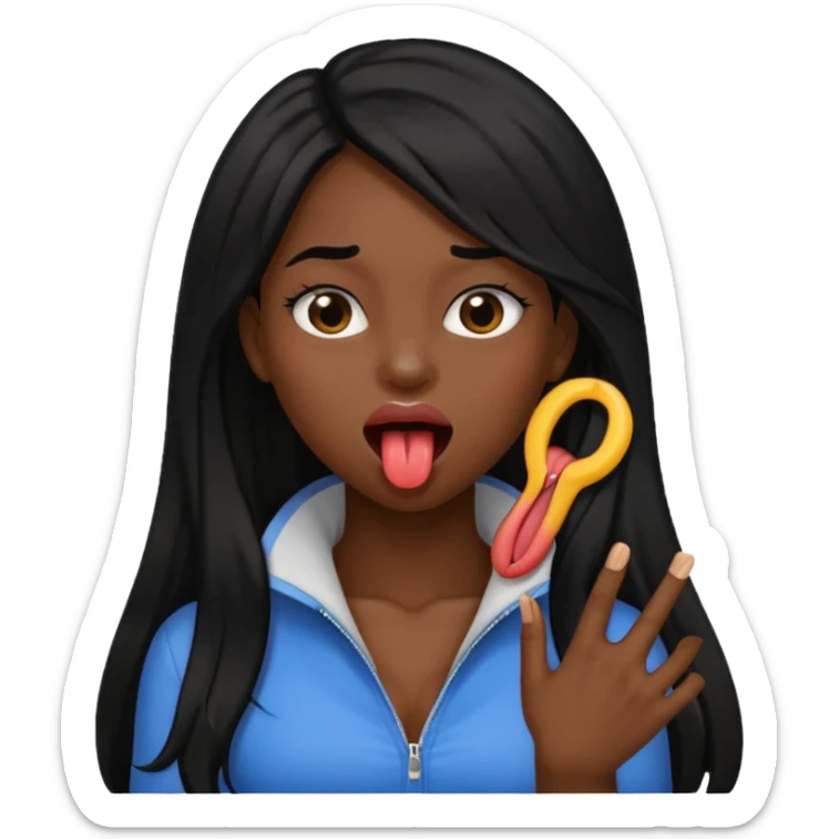 a black girl with long black hair holding her neck sticking her tongue out  sticker