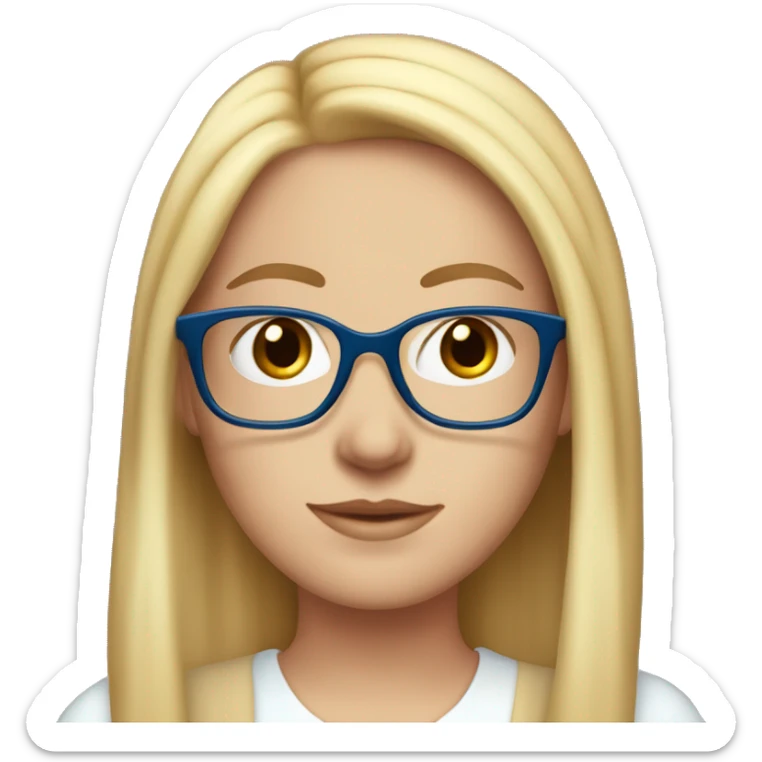 White-girl-with-long-straight-hair-red-head-eyes-blue-wearing-wire-rim-glasses-blouse-formal-white sticker