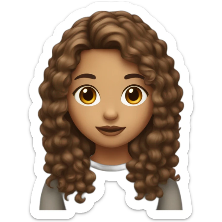 Girl with olive skin, hazel eyes and brown Curley hair in a shaggy middle part  sticker
