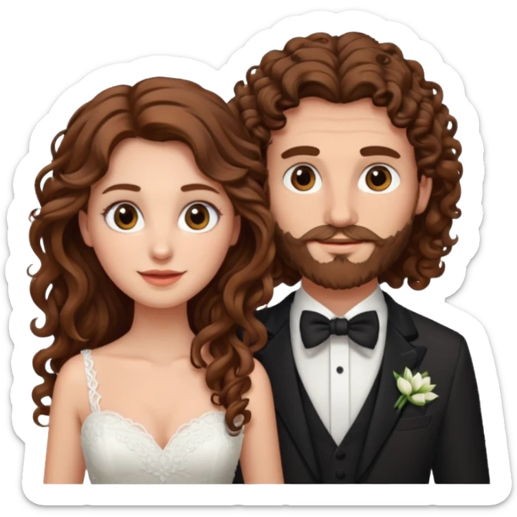 wedding couple woman with brown hair and eyes man with long curly hair and facial hair sticker