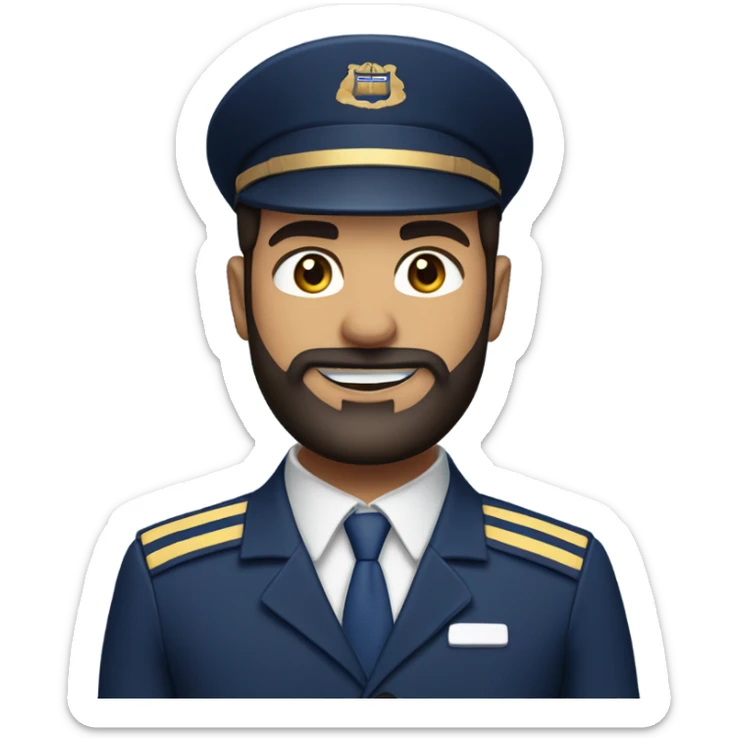 Male Persian Flight attendant with beard at United airlines navy blue uniform 2 epaulet stripes NO HAT sticker