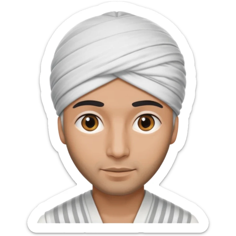 Un arabe que lleve un turbante de color blanco con rayas gris que solo lleve la cabeza sticker