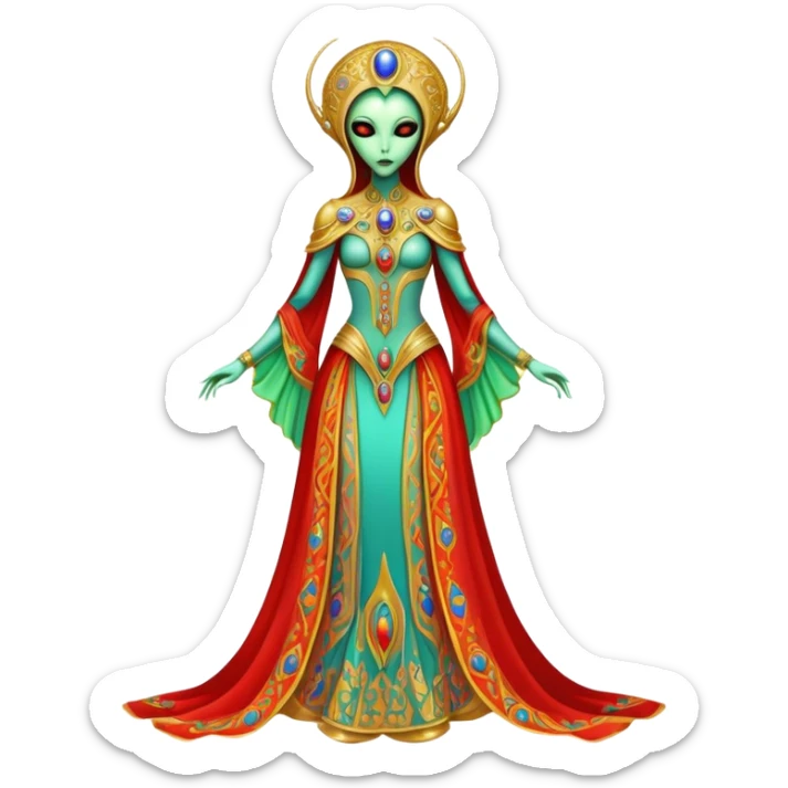 a alien woman full body in Romanov dress sticker