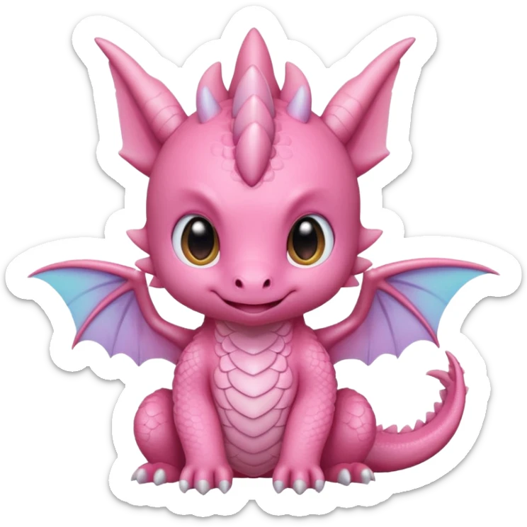 cute pink baby dragon chick emoji, kawaii style, small wings and horns, pastel colors, transparent background, twitch emote sticker