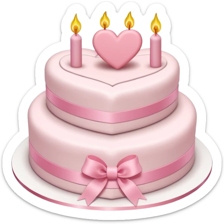 heart shaped birthday cake, pastel pink and white layers, cute and simple, ribbon decoration, no candle sticker