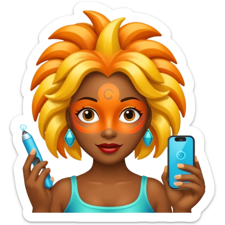 Uma pessoa com um controle remoto na mão e vestida de fantasia de carnaval sticker