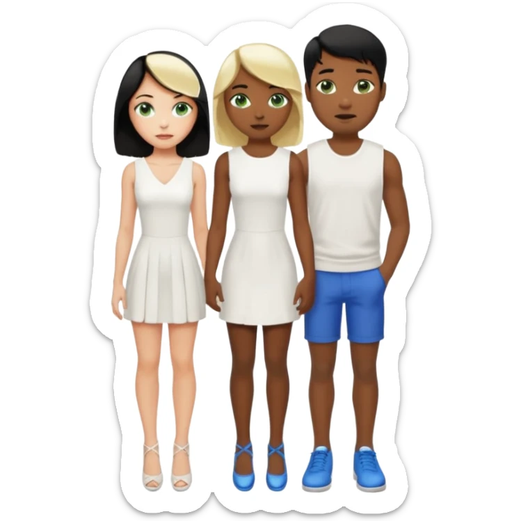 Prince, black hair, body, legst, blue eyes, shoes, woman blonde hair, green eyes, sexy white short sleveless dress, shoes sticker