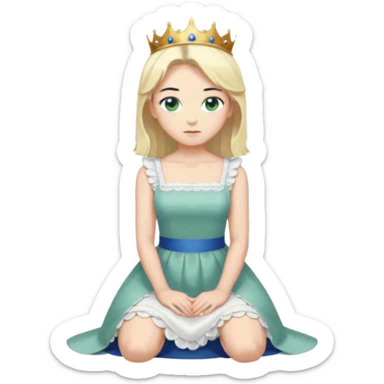 King, standig, black hair, blue eyes, garmont, and maid, blonde Hair, green eyes, white short sleveless dress, kneeling  sticker