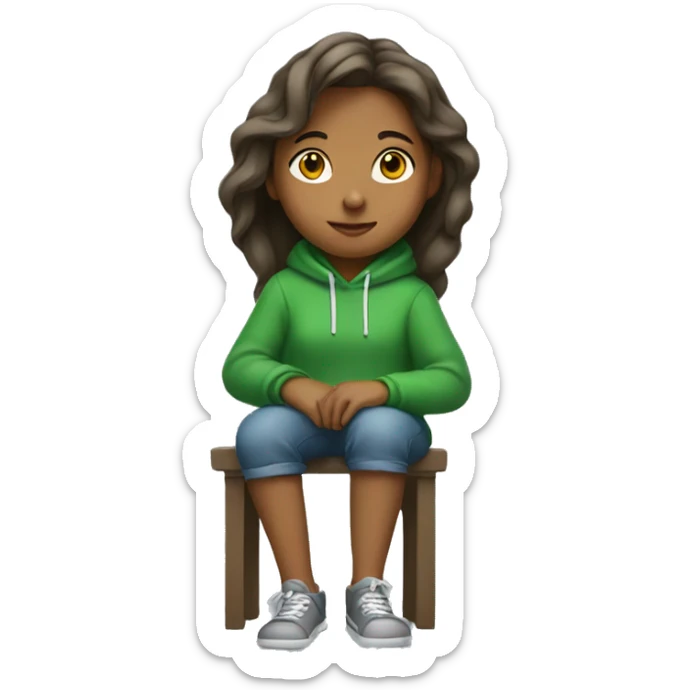 girl sitting in profile to the left in a green hoodie sticker