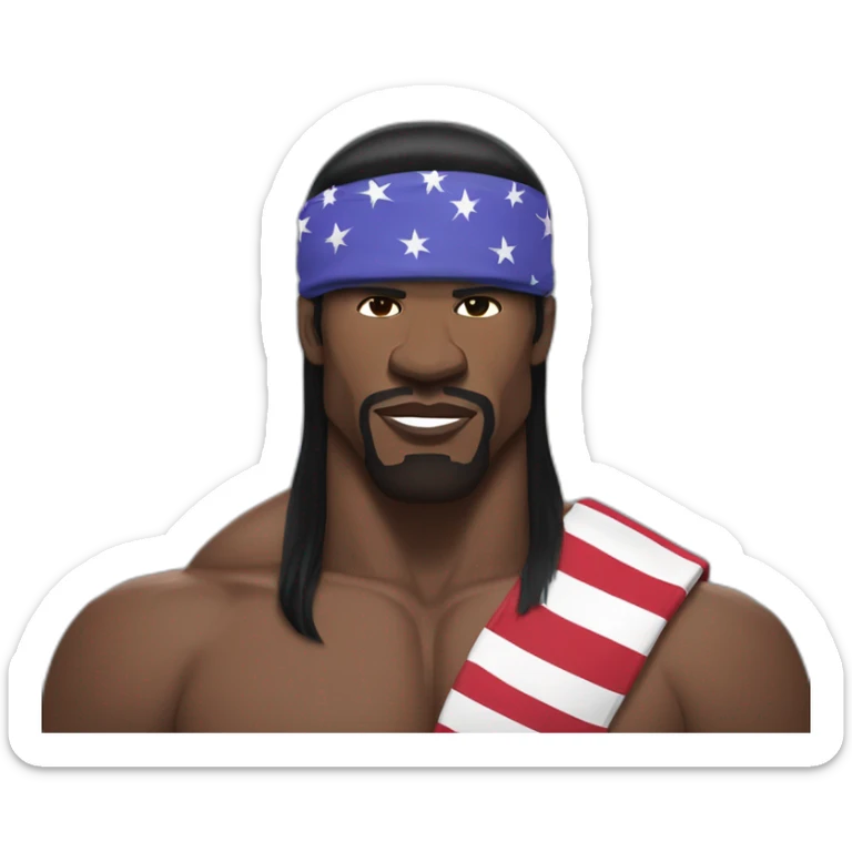 Terry crews muscular with long straight black hair and flag headband sticker