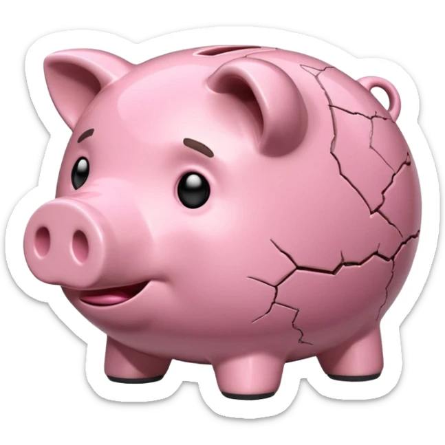 emoji of sad unhappy piggy bank, right view sticker