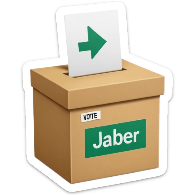 Vote box with 'Ja, aber' written on the front and paper entering the top slot sticker
