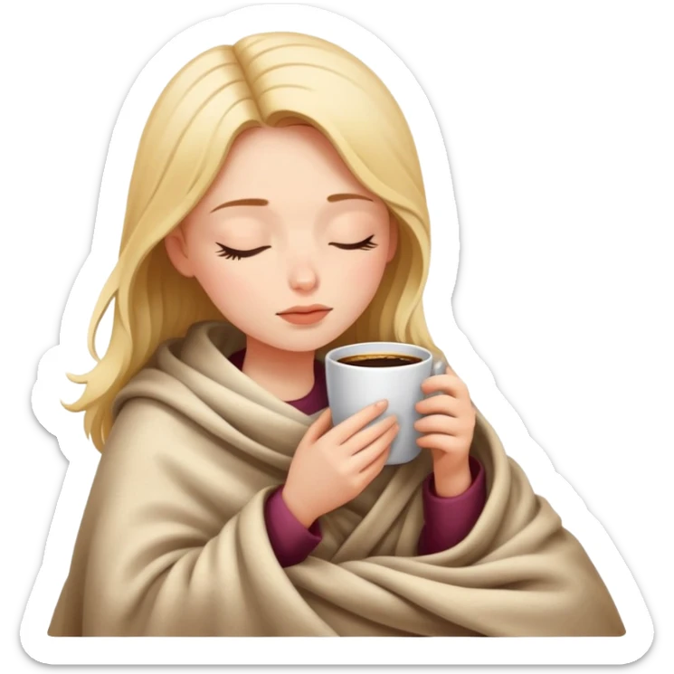 girl inside a blanket sipping coffee eyes closed sticker