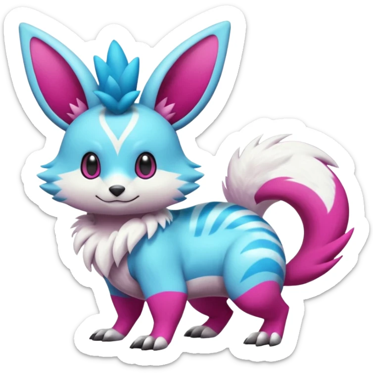 Cyan-Magenta-gradients Minccino-Zeraora-Emolga-Vernid-Sergal-fusion-hybrid-animal-creature, full body sticker