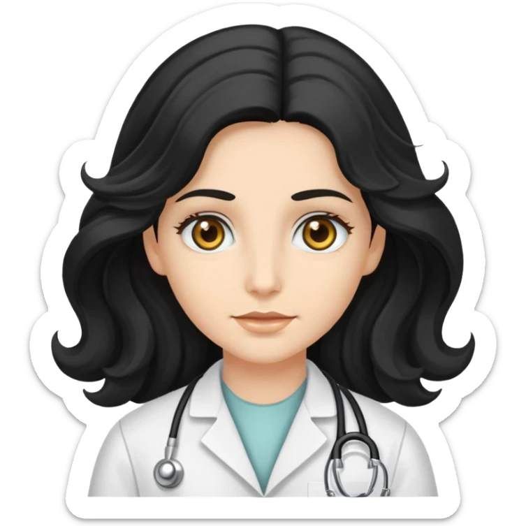Quiero un emoji de una radiologa blanca con ojos color hazel y el cabello negro, largo y ondulado sticker