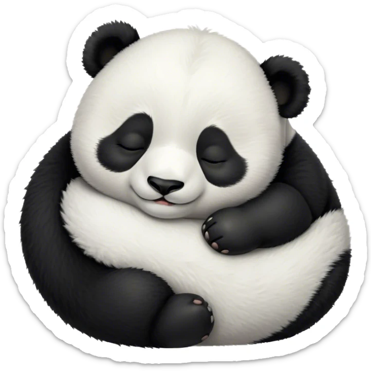 Meme-Worthy Cute Sleeping Baby Panda Portrait Emoji, Head resting peacefully with a contented smile, showcasing a tiny, irresistibly fluffy build and a luxuriously soft black and white Fur, eyes shut in a serene, restful nap, Simplified yet hilariously adorable features, highly detailed, glowing with a soft, drowsy light, high shine, relaxed and utterly lovable, stylized with an air of playful laziness, bright and heartwarming, soft glowing outline, capturing the essence of a comically sleepy baby panda, so meme-worthy it feels like it could instantly become the next viral sensation of adorable slumber! sticker