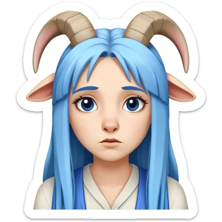 White female-Shameful-gorgeous face-long straight blue hair-dressed as a goat sticker