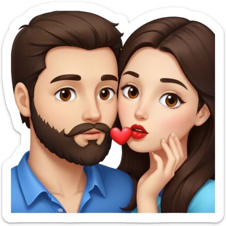 kiss-kiss brunette girl brunette man with beard sticker