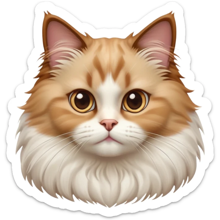 cinematic-adorable-big-eyed-fluffy-white brown-ragdoll-cat-portrait-emoji,-head-tilted-playfully-with-a-sweet-expression,-fluffy-white brown-fur,-simplified-yet-irresistibly-cute-features-with-large,-expression, solid ginger persian cat, chest vicible sticker