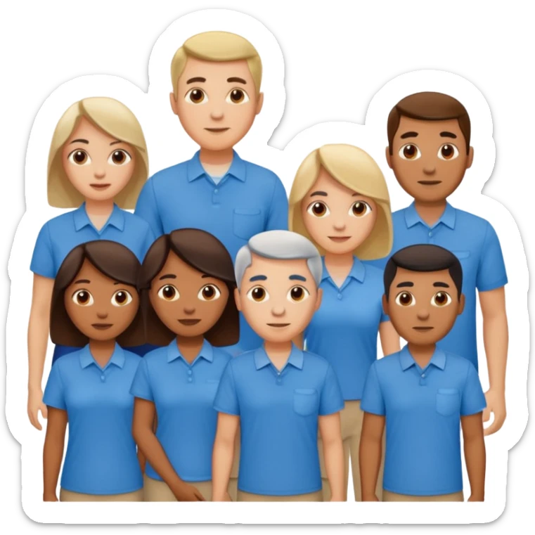 CREA UN EMOJI DE 7 PERSONAS HOMBRES Y MUJERES, CON CAMISA AZUL  sticker