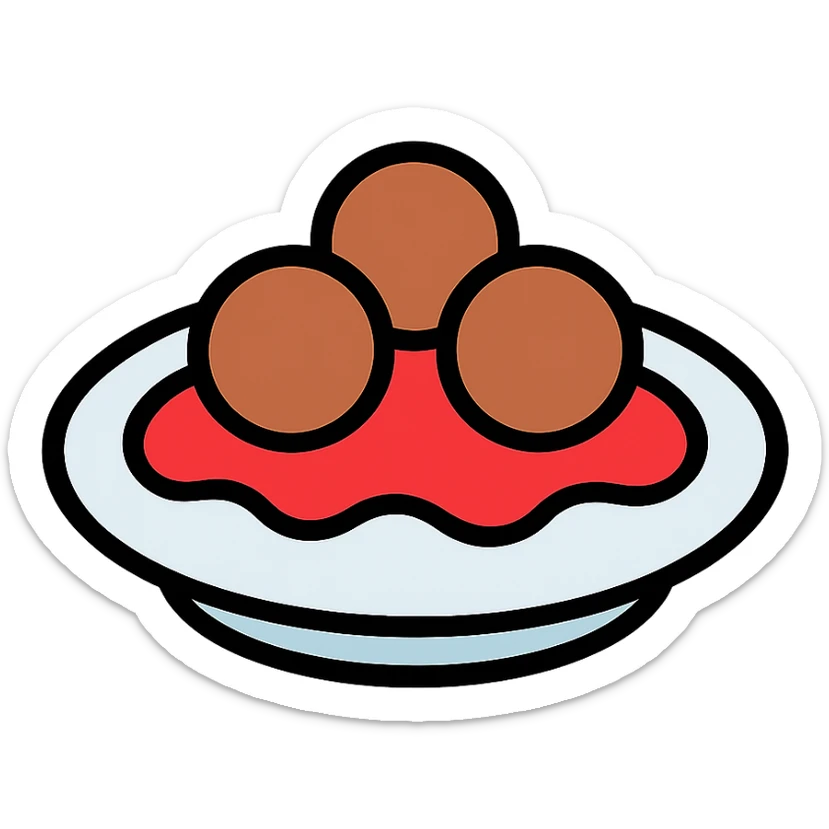 a plate of meatballs with tomato sauce, color outline icon style sticker