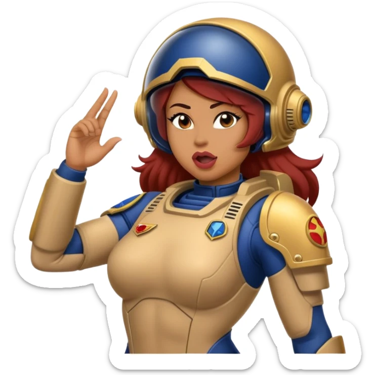 woman space marine in bodysuit salutes tongue out sticker
