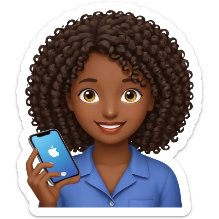 Uma menina de cabelo cacheados morena com os olhos meios puxados fazendo várias coisas sticker