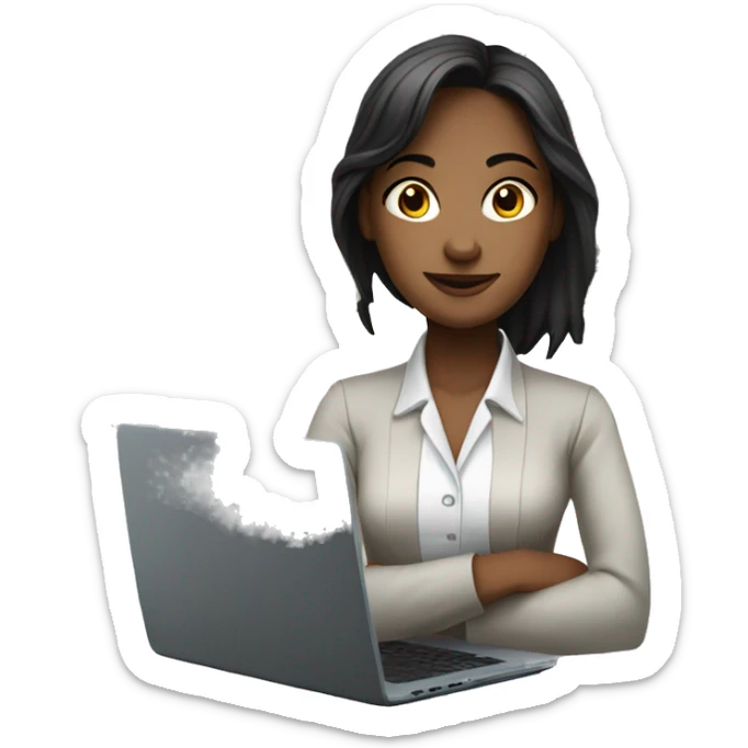 girl that work at the laptop and around her a lot of money sticker