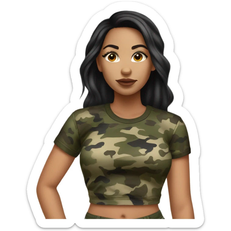 A light skin girl with black hair in a camo crop top sticker