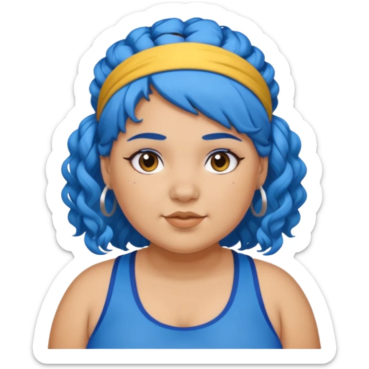 curly fat girl with blue hair and headband, sportsy sticker