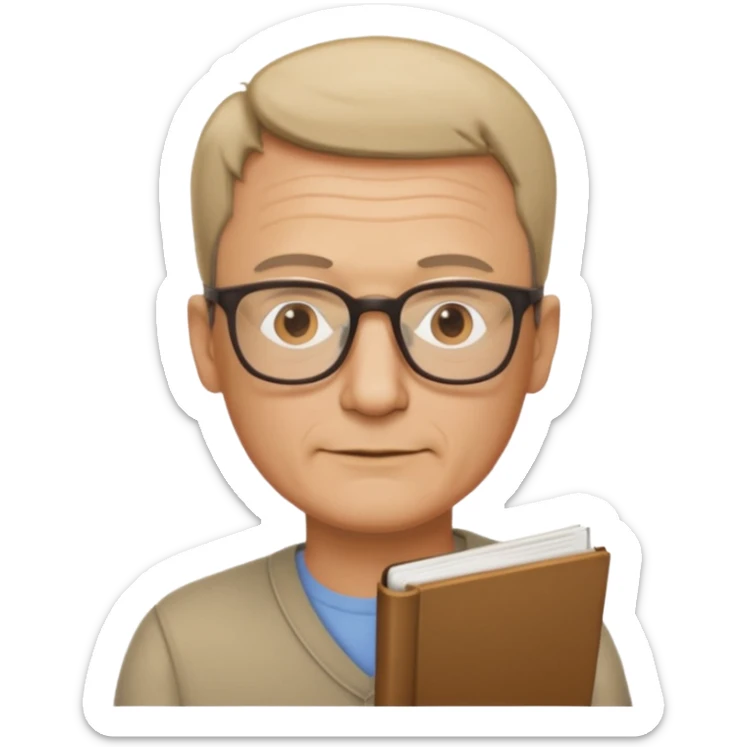 hombre, 50 años pelo poco rapado delgado con gafas de lectura sticker