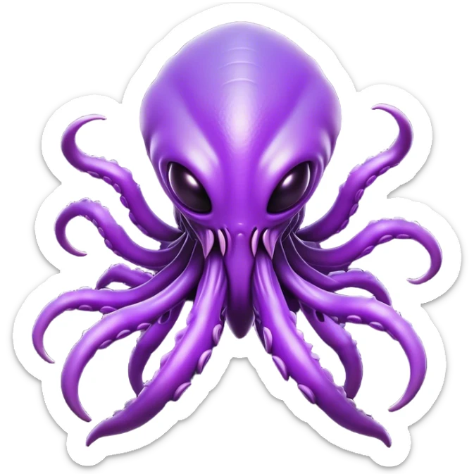 Clash of Clans aesthetic: Cinematic fierce Zerg Alien Emoji, rendered in a 3D vector-style similar to standard emojis with minimal shading and bold, simplified shapes. A compact, isometric, otherworldly creature with insectoid, organic details and subtle, eerie tentacles, softly glowing with a sinister alien charm. Simplified yet unmistakably iconic, highly detailed and consistent, glowing with a soft, spectral radiance and high shine. Stylized with a touch of bio-engineered mischief and a soft glowing outline, capturing the essence of a fearsome extraterrestrial menace with a playful twist! sticker