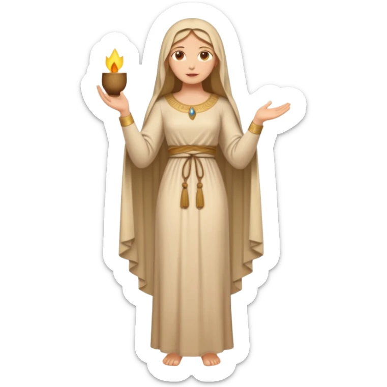 fullbody Mary Magdalene, fit and feminine, very pretty detailed face, in a plain light tan ancient dress, emoji style sticker