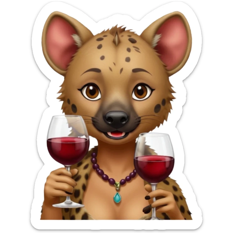 female hyena with glass of wine sticker