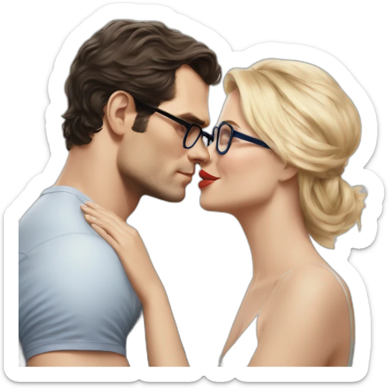 Henry Cavill kissing blond woman wuth glasses, with blue eyes with very very short hair sticker