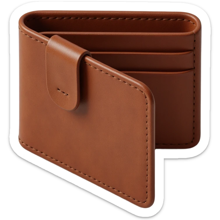 detailed leather wallet icon, skeuomorphism style, realistic leather texture, lifelike, detailed stitching sticker