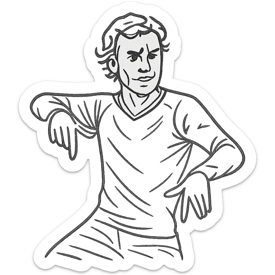 Griezmann goal celebration, football player, doing dance moves with hands, wearing football jersey, detailed facial expression, dynamic pose, modern line style sticker