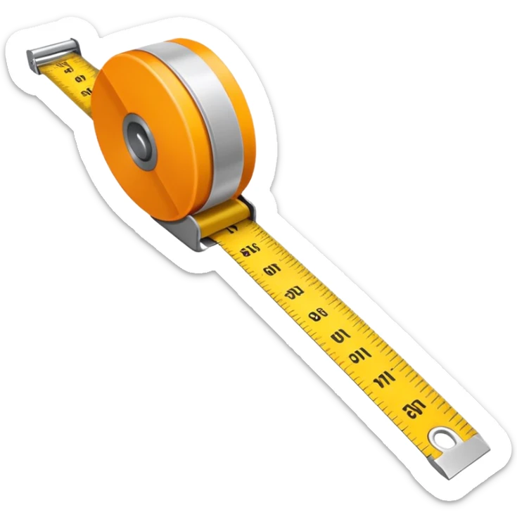 Flat vector illustration of a rolled measuring tape in yellow and orange color, simple bold outlines, minimal shading, emoji style, centered on white background. should look like emoji sticker
