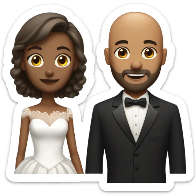 brown skin bald man with beard in tuxedo and brown skin woman with short hair Marriage sticker