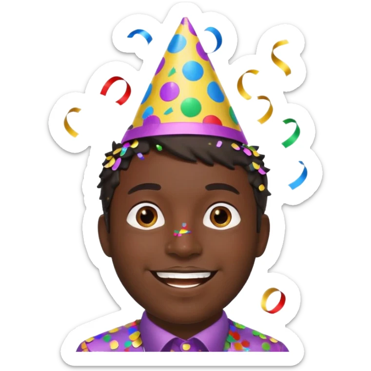 Diversión hombre moreno solo cabeza con bonete y confetis  sticker