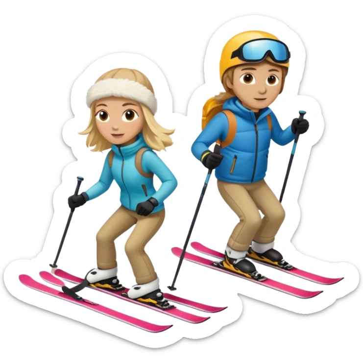 Blonde hair female and light brown hair male skiing sticker